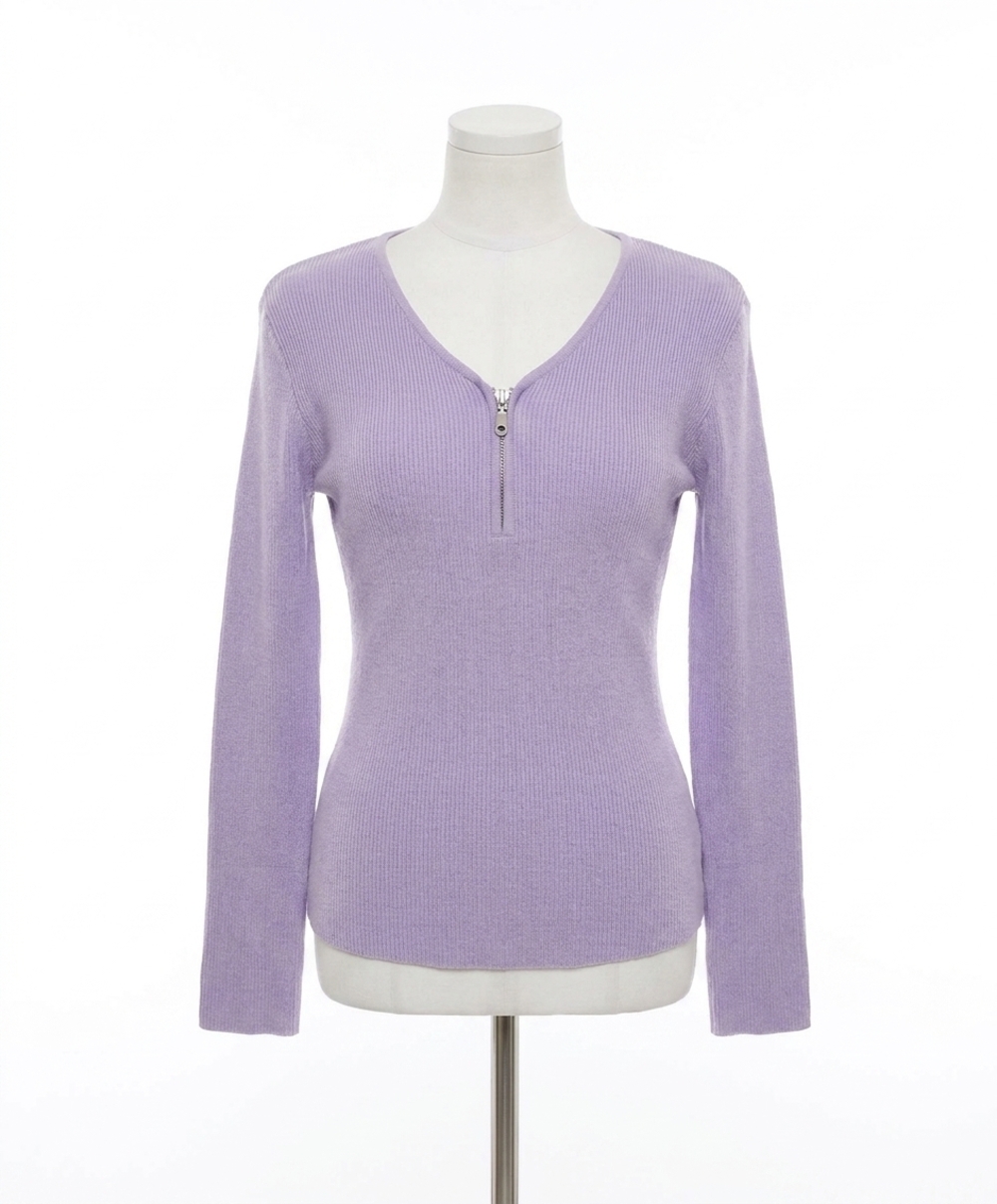 NEW ANGEL APPAREL zip v-neck top in lilac